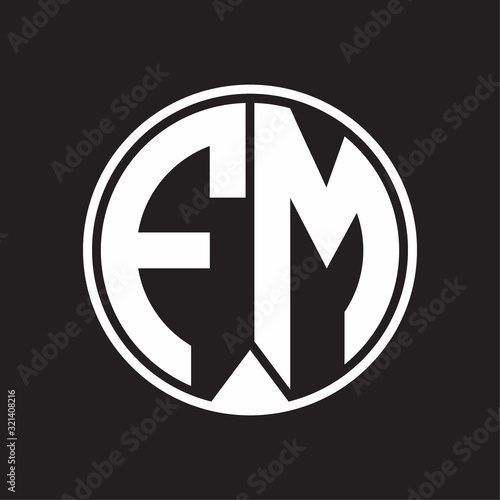 FM Logo monogram circle with piece ribbon style on black background