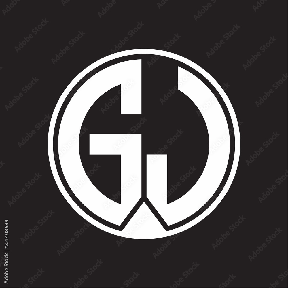 GJ Logo monogram circle with piece ribbon style on black background GJ Logo monogram circle with piece ribbon style on black background