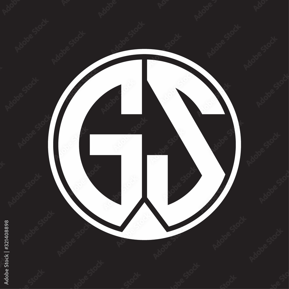 GS Logo monogram circle with piece ribbon style on black background GS Logo monogram circle with piece ribbon style on black background