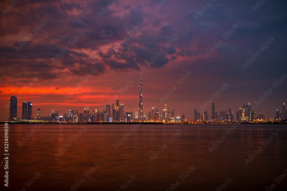 Dubai Skyline Sonnenuntergang, Dubai Creek