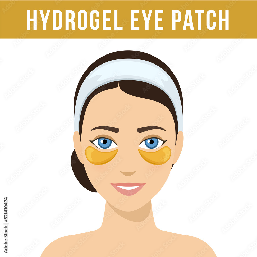 Golden hydrogel eye patches. Cosmetic collagen eye patches. Eye patches for beauty and skin care. Vector Golden hydrogel eye patches. Cosmetic collagen eye patches. Eye patches for beauty and skin care. Vector