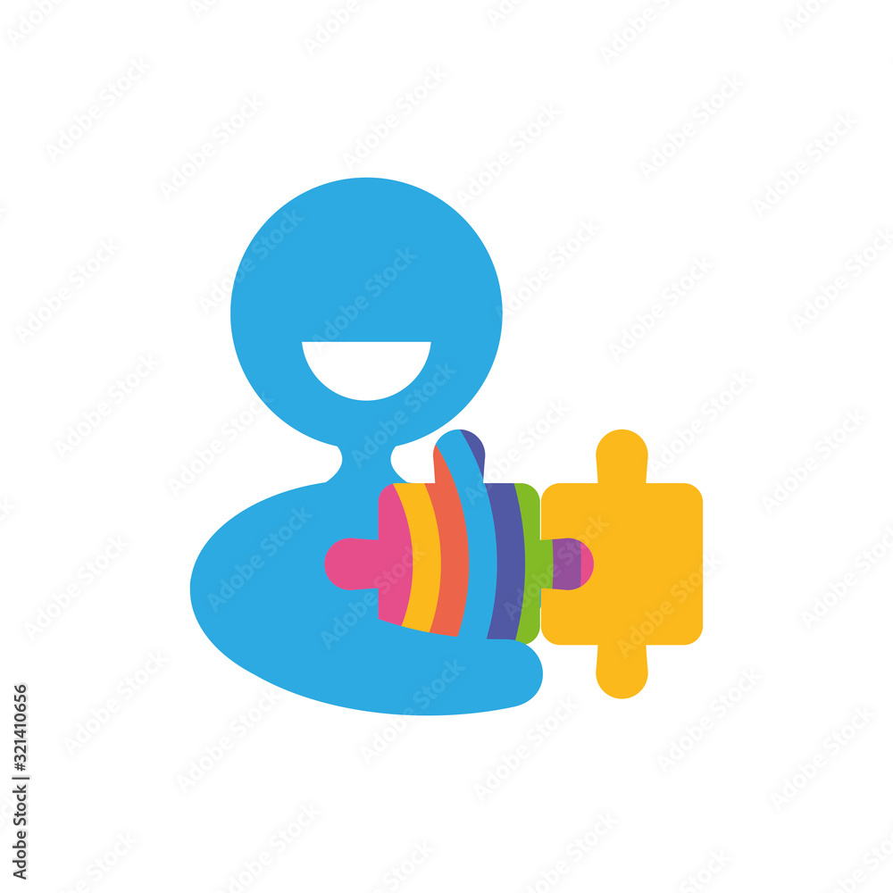 Avatar man with puzzles of zero discrimination day, flat style icon Avatar man with puzzles of zero discrimination day, flat style icon
