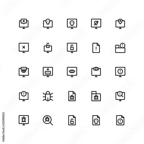 Set of virus, hack, phishing computer outline style icon - vector