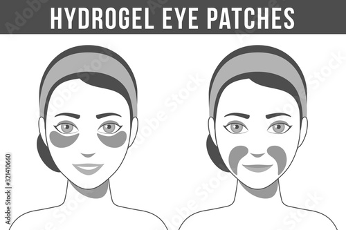 Black and white illustration of hydrogel eye patches. Cosmetic collagen eye patches against facial wrinkles. Eye patches for beauty and skin care. Vector