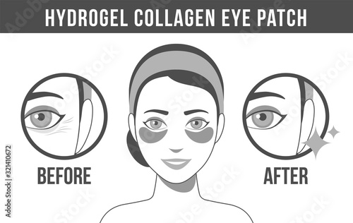 Black and white illustration of hydrogel eye patches. Cosmetic collagen eye patches. Black and white of eye patches for beauty and skin care. Vector