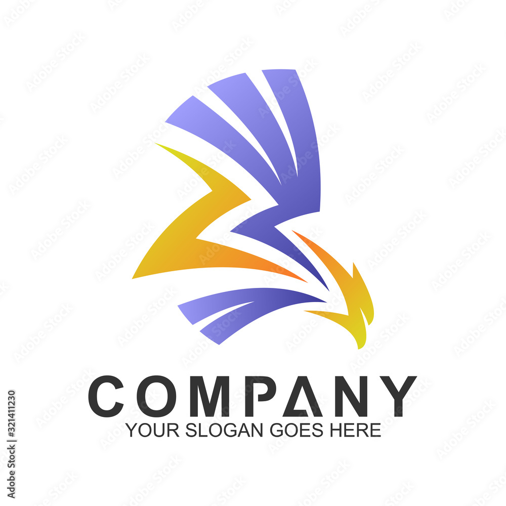 Fototapeta premium abstract eagle logo,eagle + thunder logo design concept
