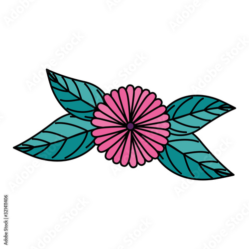 cute flower natural with leafs isolated icon