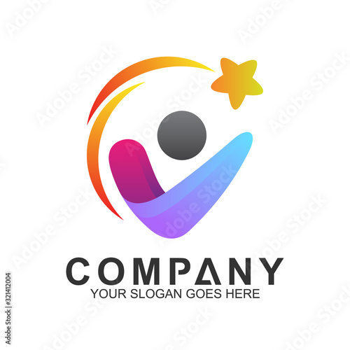 kid reaching star logo design in gradient style