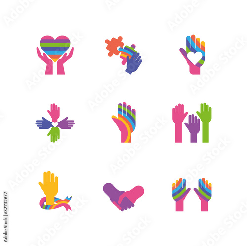 Icon set of zero discrimination day, flat style icons