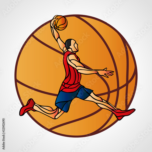 basketball player slam dunk color illustration vector eps10