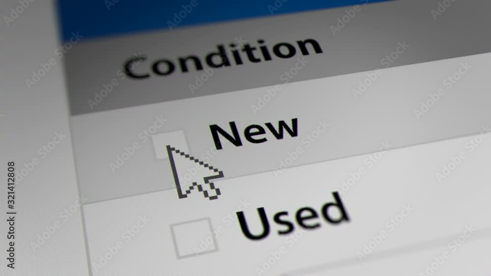 Mouse Cursor Choosing Item Conditions by Category (New and Used) For Web-Shopping Mouse Cursor Choosing Item Conditions by Category (New and Used) For Web-Shopping