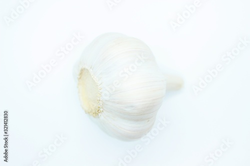 Garlic head located on a white background