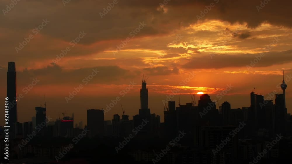 Sunset over a metropolis with skyscrapers, epic video Sunset over a metropolis with skyscrapers, epic video