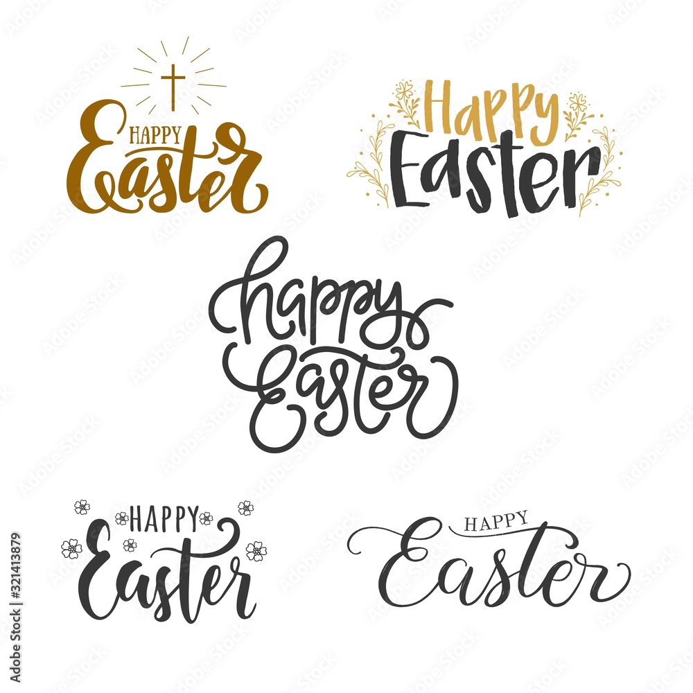Easter lettering set. Hand drawn phrases for Greeting card isolated on white background. Happy easter lettering collection