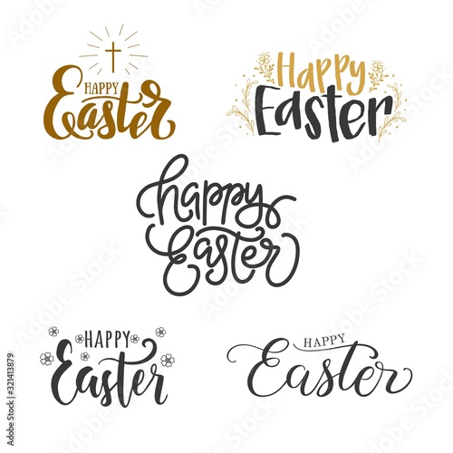 Easter lettering set. Hand drawn phrases for Greeting card isolated on white background. Happy easter lettering collection