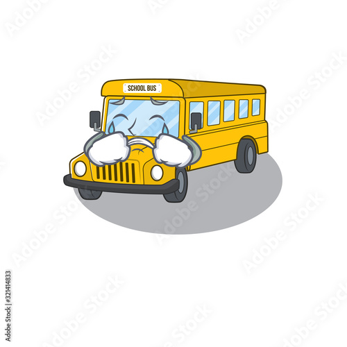School bus cartoon character concept with a sad face