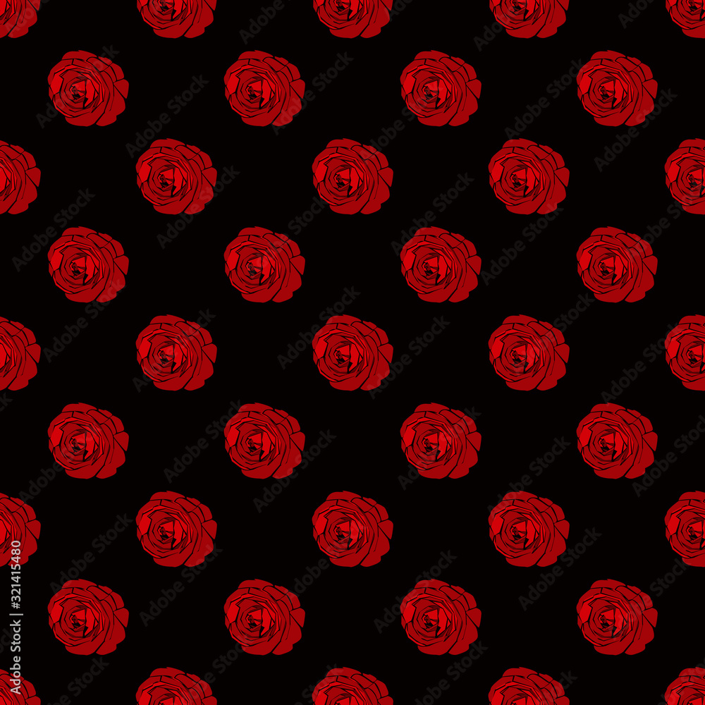 Pattern con corolle di rose rosse su sfondo nero Pattern con corolle di rose rosse su sfondo nero