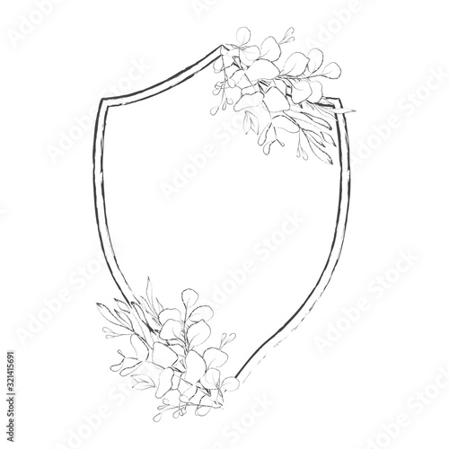 Floral frame. Heraldry in vintage style. Banner and template Vector sketch 