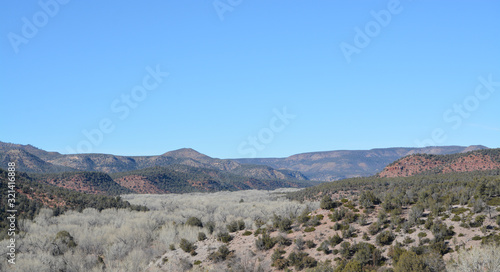 Beautiful winter view of the Cottonwood Trees and valley at Carrizo in the Salt River Canyon, Gila County, Apache Indian Reservation, Eastern Arizona USA photo