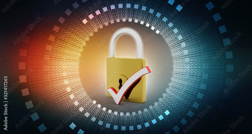 3d illustration Safety concept: Closed Padlock with tick 3d illustration Safety concept: Closed Padlock with tick