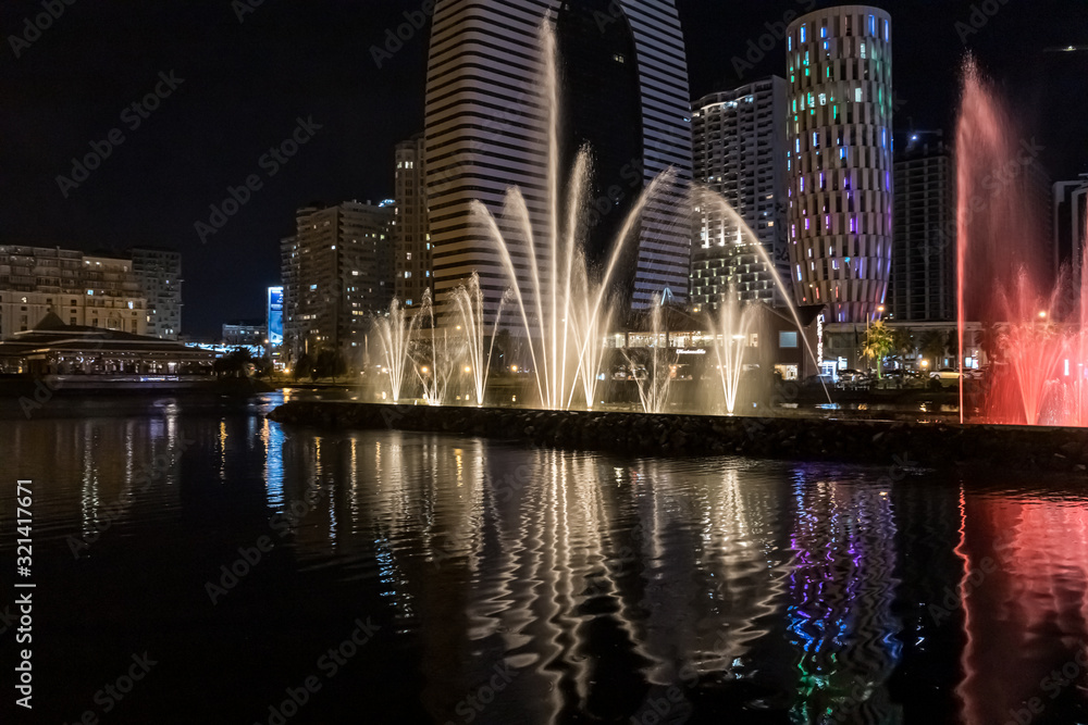 Naklejka premium Famous Dancing Fountains on Andagani Lake on the promenade of the Batumi city in Georgia