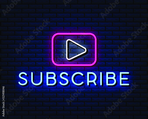 subscribe neon sign, vector illustration
