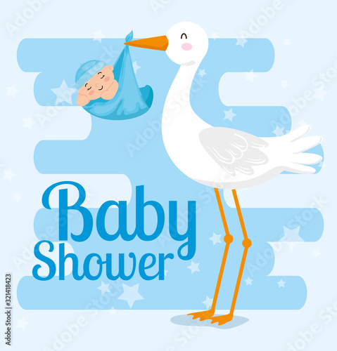 baby shower card with stork and decoration