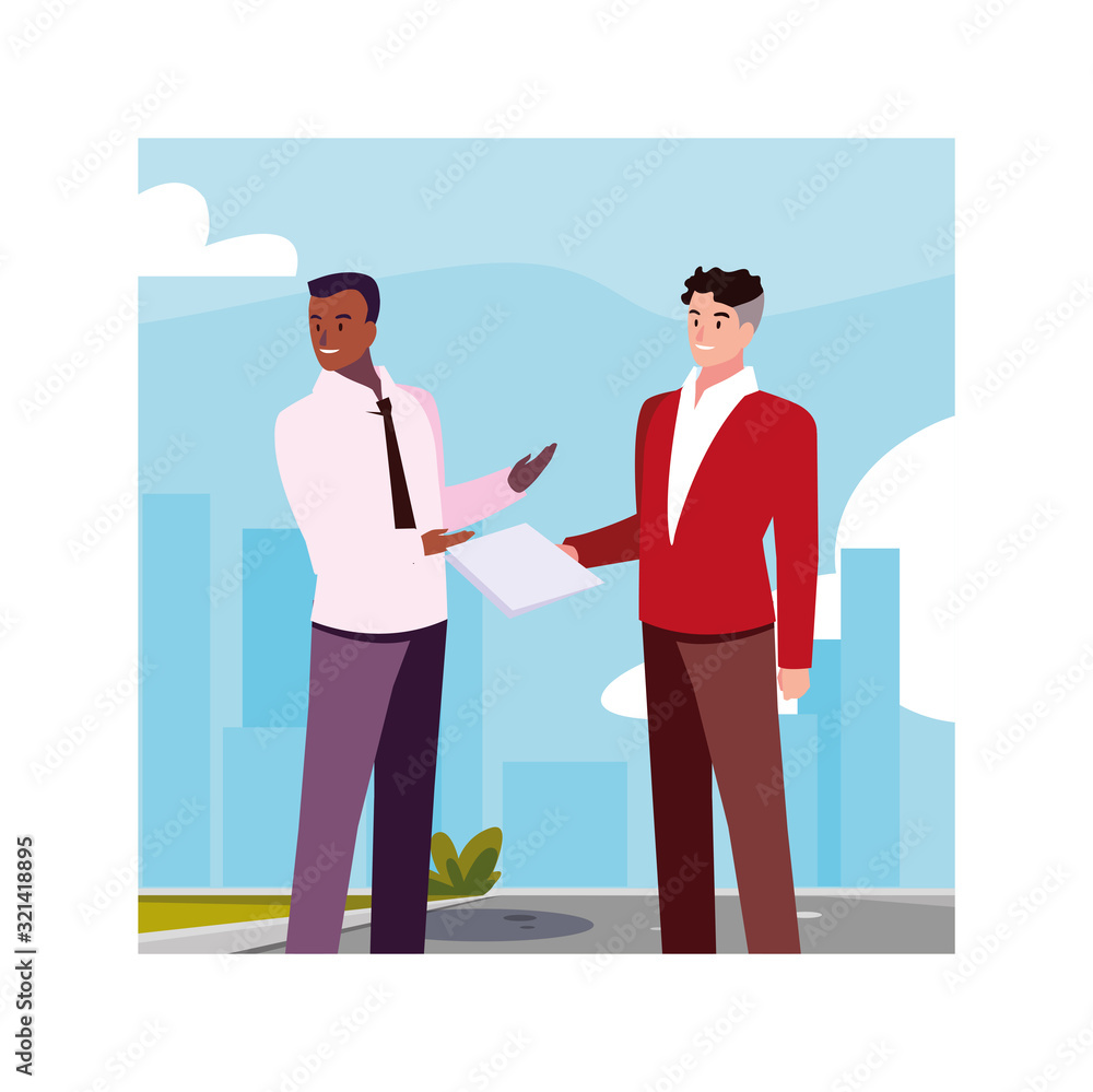 Fototapeta premium businessmen standing in urban street, business professional men