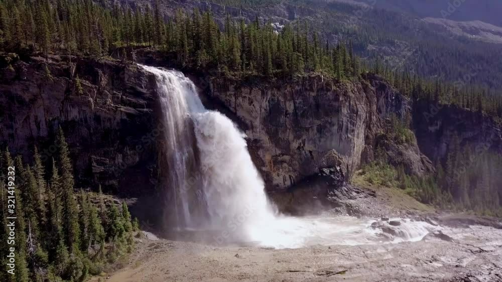 Impressive View Of Emperor Waterfalls Flowing From The Side Of The Mountain In Canada - Aerial view Impressive View Of Emperor Waterfalls Flowing From The Side Of The Mountain In Canada - Aerial view