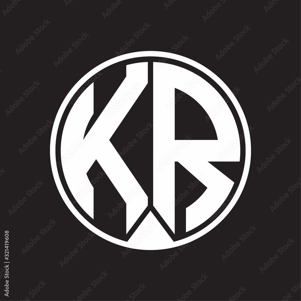 KR Logo monogram circle with piece ribbon style on black background KR Logo monogram circle with piece ribbon style on black background