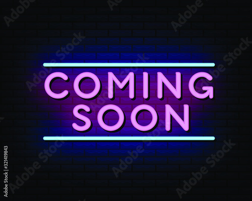 coming soon neon text, vector illustration