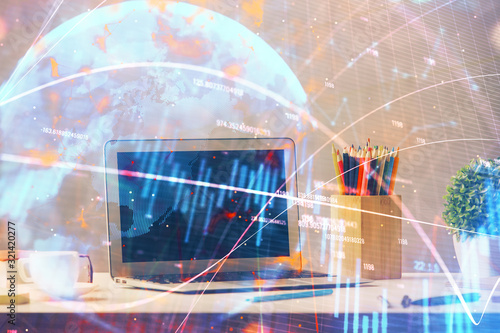 Wallpaper Mural Multi exposure of graph and financial info and work space with computer background. Concept of international online trading. Torontodigital.ca