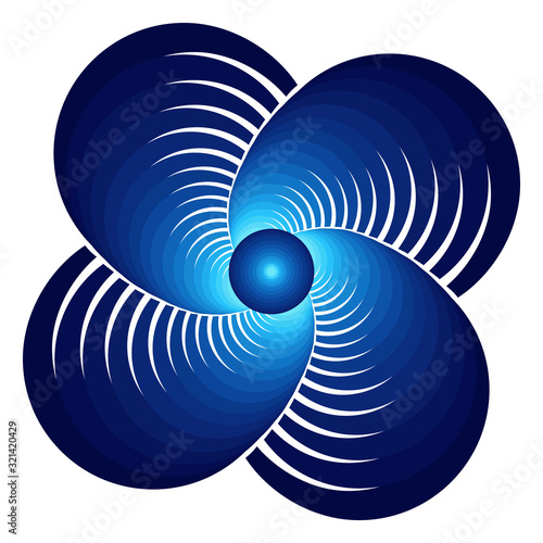 Blue silhouette of an airplane propeller, air conditioner or winding on a white background, vector logo isolated on a white background, icon Air conditioning vector symbol concept