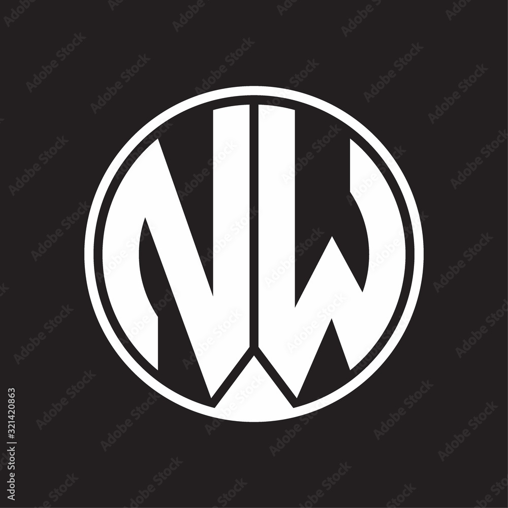 NW Logo monogram circle with piece ribbon style on black background NW Logo monogram circle with piece ribbon style on black background