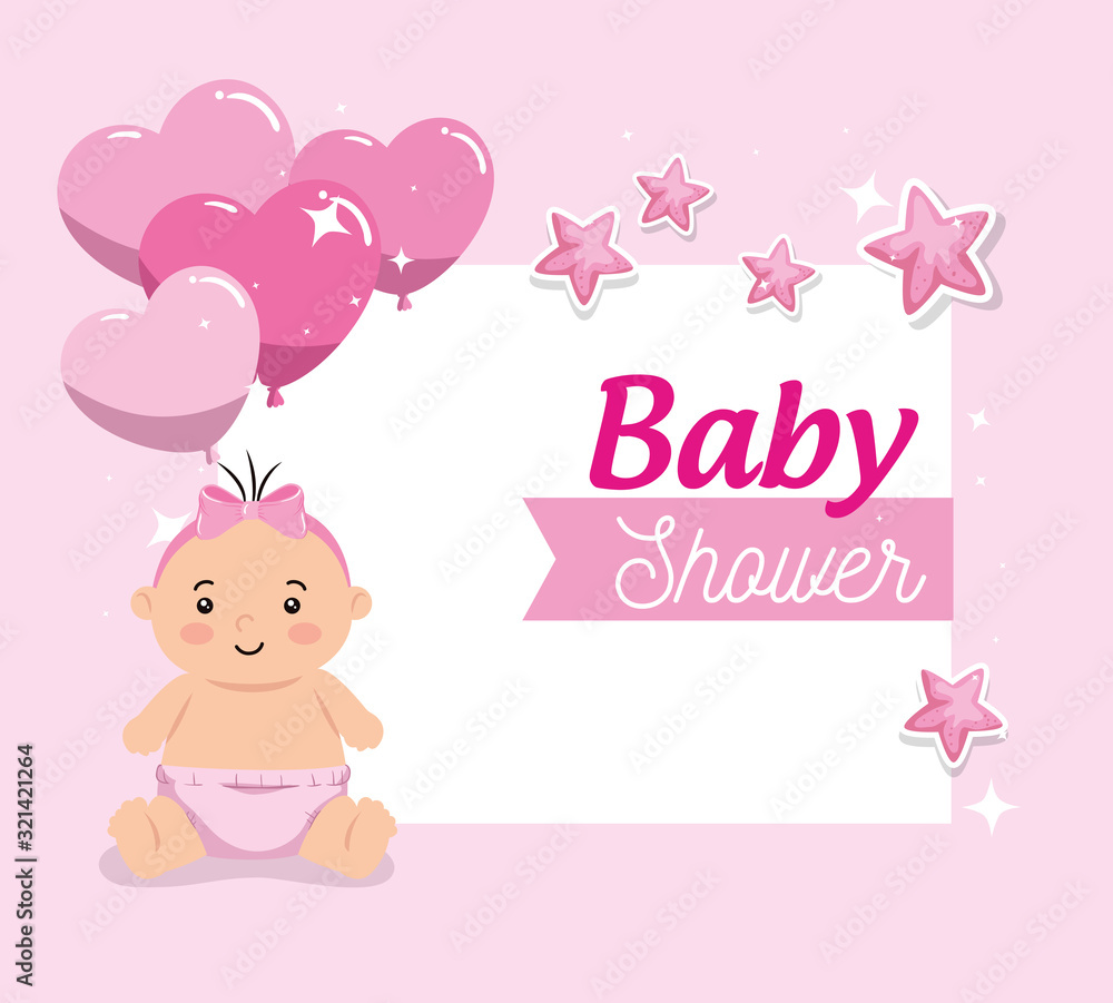 baby shower card with cute little girl and decoration baby shower card with cute little girl and decoration