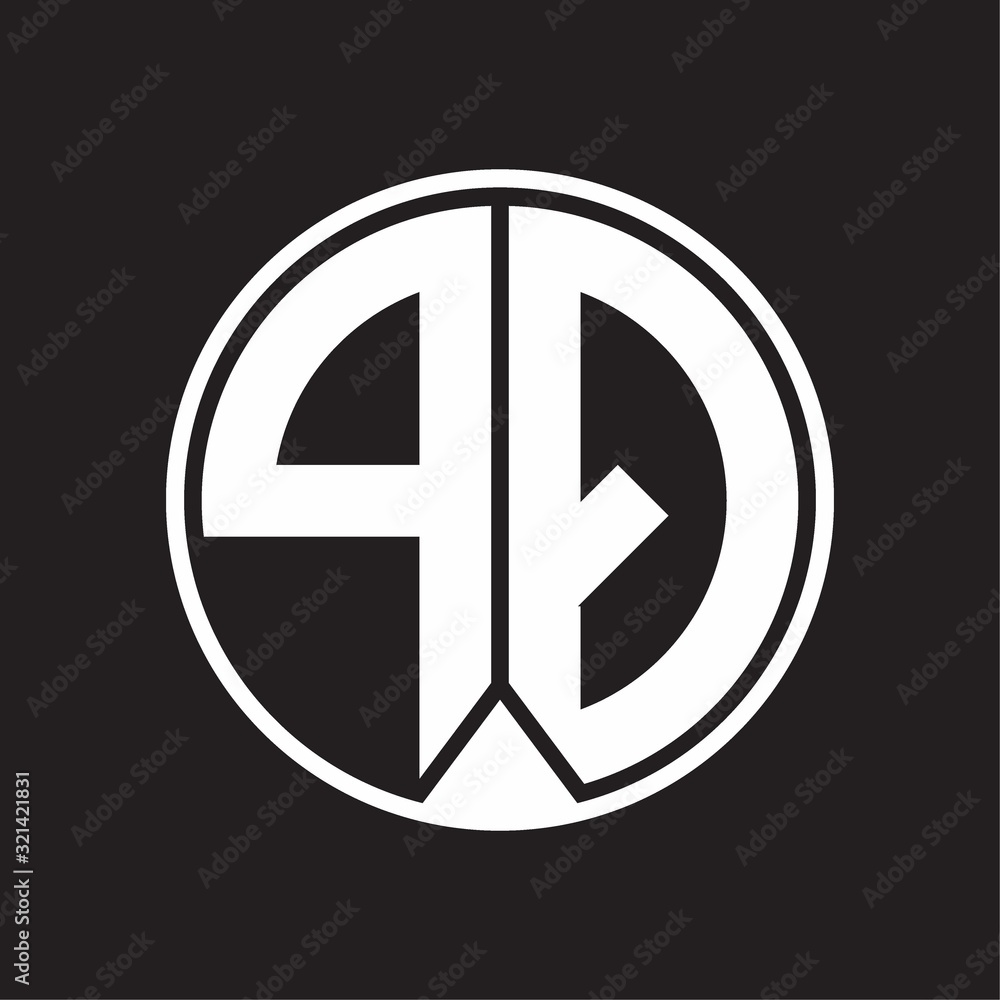 PQ Logo monogram circle with piece ribbon style on black background PQ Logo monogram circle with piece ribbon style on black background