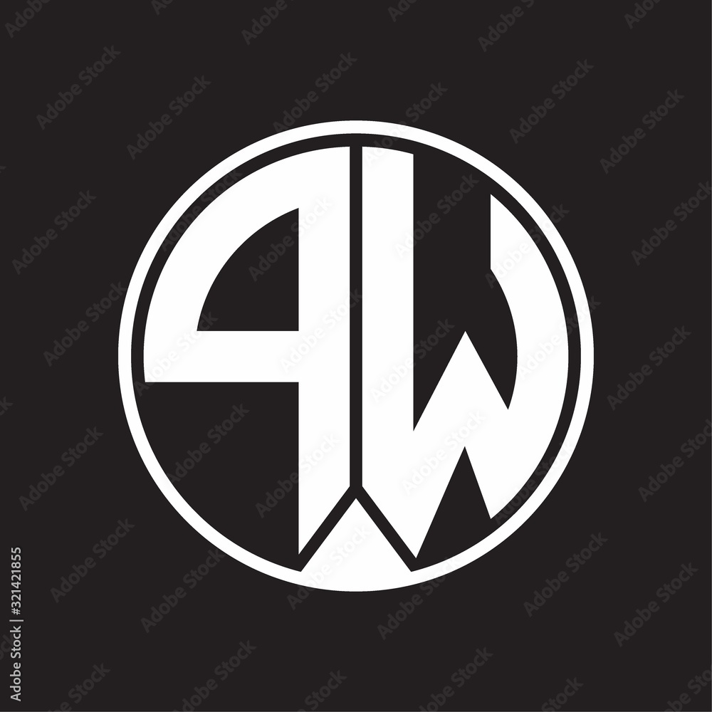 PW Logo monogram circle with piece ribbon style on black background PW Logo monogram circle with piece ribbon style on black background