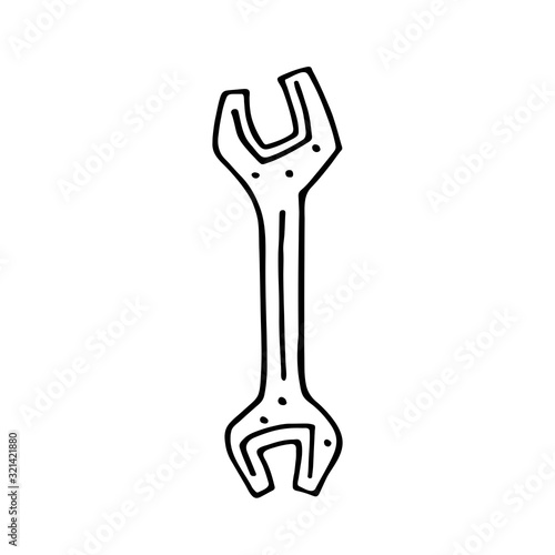 Pliers  wrench  gear fixing  repairing tool cartoon cute hand drawn doodle vector illustration  element  sticker  icon. Black monochrome design. Isolated on white background. Easy to change color. 
