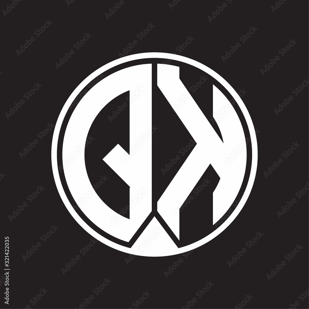QK Logo monogram circle with piece ribbon style on black background QK Logo monogram circle with piece ribbon style on black background