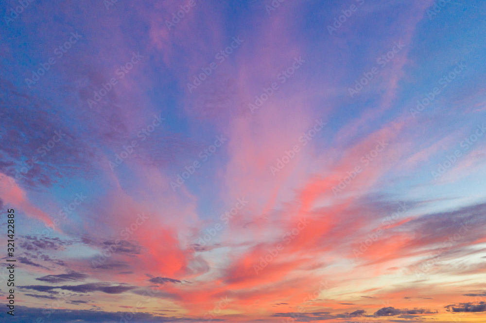 Beautiful blue sky and orange cloud at summer sunset time