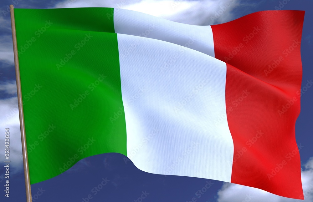 Waving Italy Flag on a sky background.