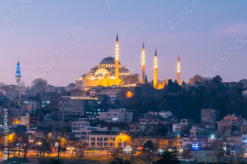 Istanbul, Turkey - Jan 14, 2020: The Suleymaniye Mosque is an Ottoman imperial mosque located on the Third Hill of Istanbul, Turkey