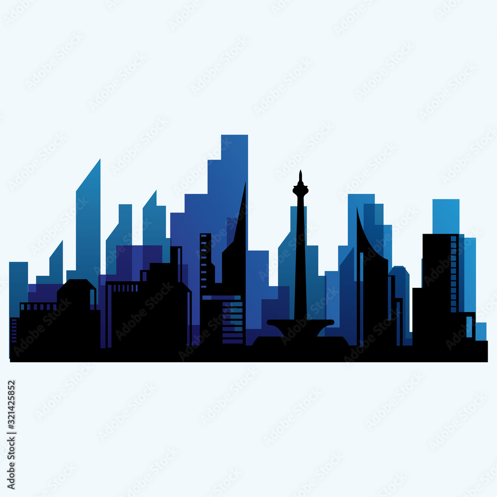 Naklejka premium Modern City skyline . city silhouette. vector illustration in flat design