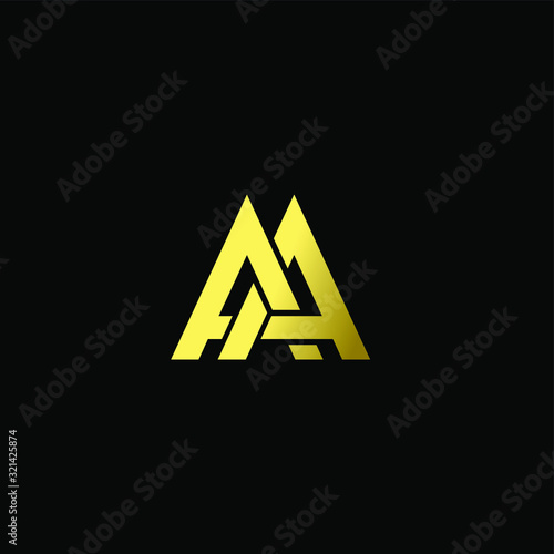 Gold AA simple letter luxury logo design with black background photo
