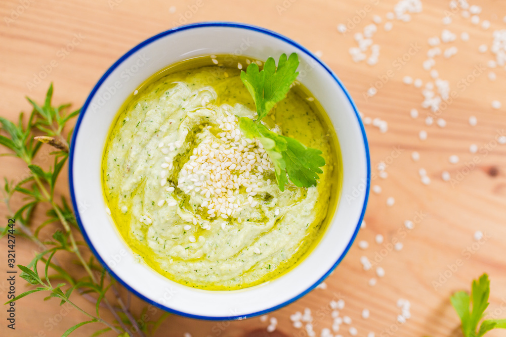 Hummus zucchini squash, top view. Gluten-free and milk-free Hummus zucchini squash, top view. Gluten-free and milk-free