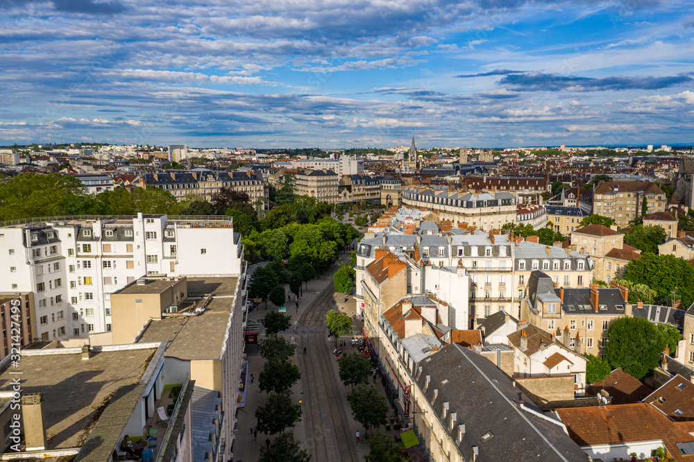 Aerial view of Dijon city and blue sky in France