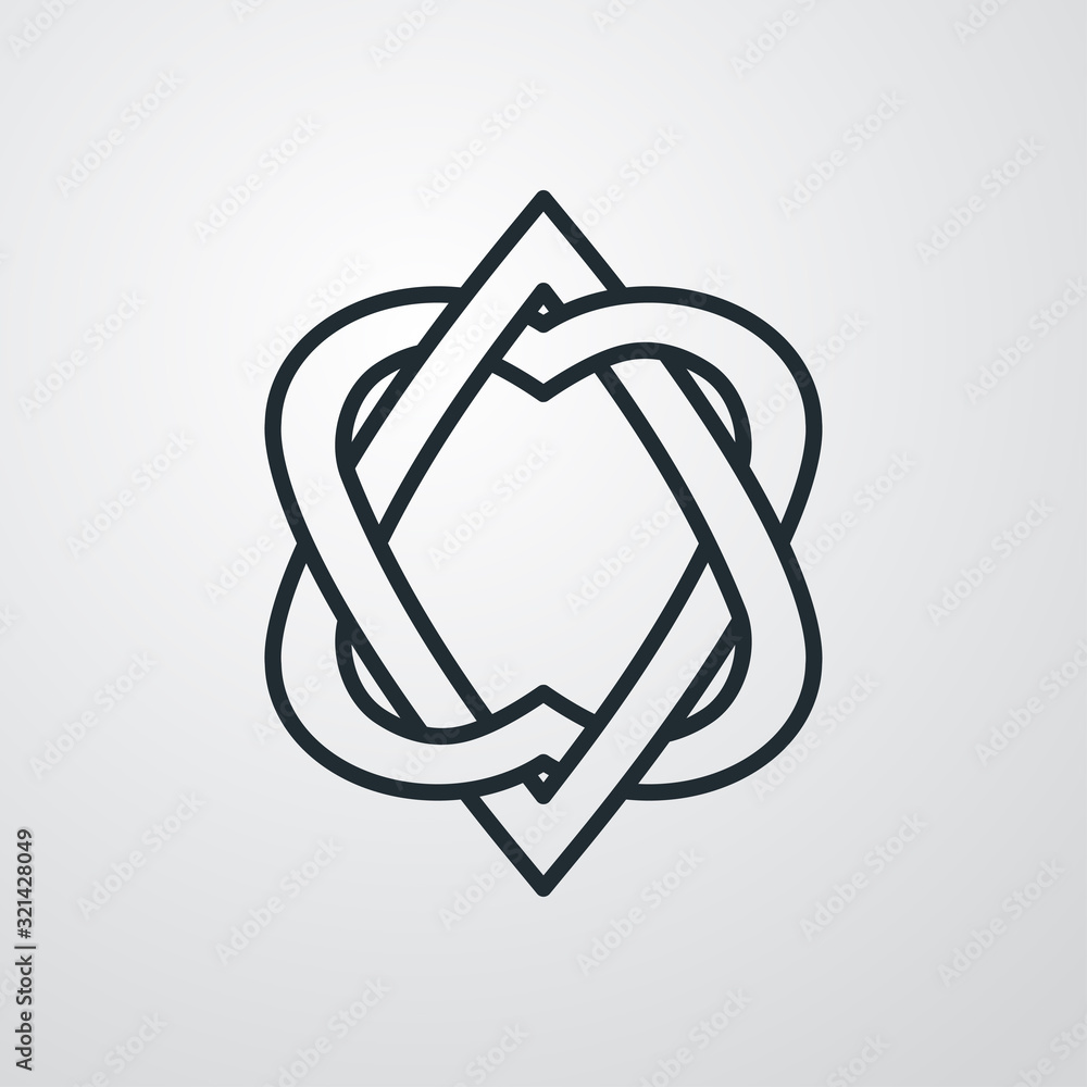 Símbolo de amor eterno. Icono plano lineal nudo enlazado en forma de corazón en fondo gris Símbolo de amor eterno. Icono plano lineal nudo enlazado en forma de corazón en fondo gris