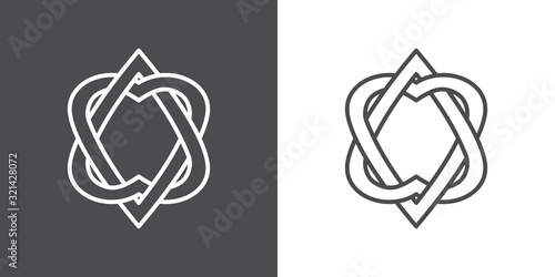 Símbolo de amor eterno. Icono plano lineal nudo enlazado en forma de corazón en fondo gris y fondo blanco
