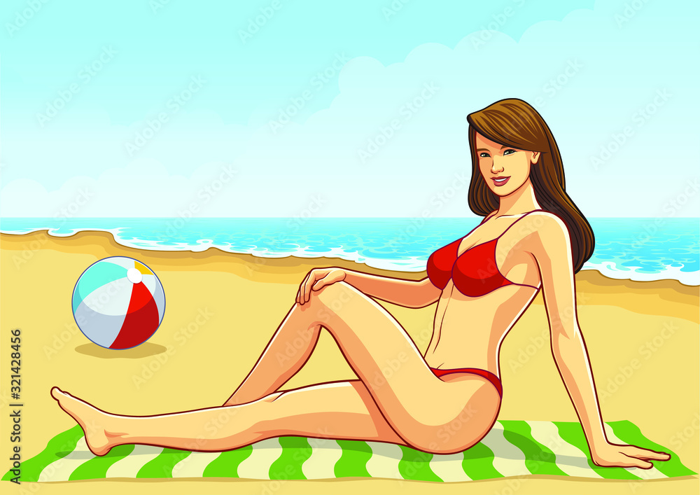 Bikini Girl Relax on the Beach