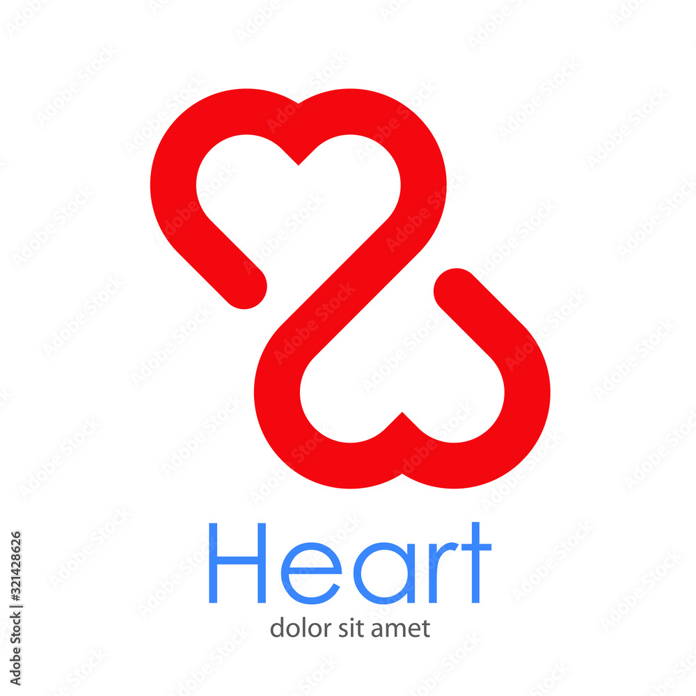Símbolo de amor eterno. Logotipo con texto Heart con corazones enlazados en color rojo